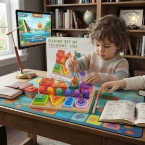 Juego didáctico 3 en 1 – Pesca y encaje geométrico