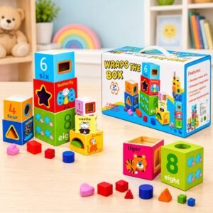 Cubos apilables de madera x8 – Animales y números