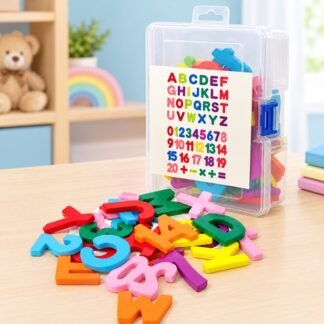 Set de letras, números y figuras en madera